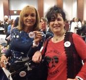 Pam Moore, KRON 4 NEWS anchor at Women�s Conference, San Francisco, CA , USA supports the victim of under-publicized crisis around Women-Specific Heart Disease Rozalina Gutman in her strive to enforce compliance of hospital & 1st responders with emerging gender-specific research on Women�s heart