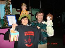 Ms. Gutman (of C.H.A.R.I.S.M.A. Foundation) honors the master-puppeteer Randal Metz after his virtuosic one-man show of the �Nutcracker� by Tchaikovsky, with the t-shirt that proclaims the special message of advocacy for music education, and with the authentic Russian candies, followed by the cheering and long-lasting applause of the appreciative audience at Fairyland, Oakland, CA, USA.  �Our books teach you to be polite and kind, Our theater will help you speak your mind�  Magic is possible in Fairyland, Where music tunes souls to ignite�� � are the lyrics from the last verse of her brand new children song �Let�s Go To Fairyland� that she also presented to Mr. Metz.  (Ms. Gutman is the Russian-born and trained (currently residing in Berkeley, CA, USA), internationally recognized music educator, pianist, composer, member of the Bay Area Puppeteer�s Guild, and passionate advocate for the arts/music education.  She led Int�l Symposium on Advocacy for Music Education at 29th World Conference of ISME�2010; more info: http://charismafoundation.org/advocacyintlsymposium.html )