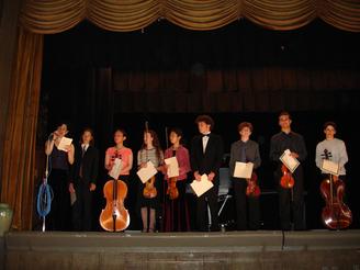 Ms. R. Gutman, Chair &amp; Founder of Original Composition Prize, presents diplomas and monetary awards to the winners of YAA, presented by Etude Club