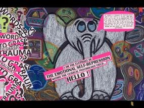 Poster: The cruel absurdity of Paradox of unutilized Expressive Arts and Music Therapy in training clinical psychology and other counselors.©&#65039;2018, Rozalina Gutman, inly recognized music educator, multidisciplinary scholar and avid advocate for Music/Arts education and Expressive Arts and Music Therapy for ALL.  Text in the balloon:  At first  I thought my psychologist was the   only one  who was  incapable  to understand    that  it's hard to find  the  right words to  grasp  my trauma,  or they  simple may  not exist  to verbalize  the felt sense of being  in the  midst of profound   suffering.   Poster may be displayed on the web free of charge for  advocacy purposes with proper attribution of web references of Copyright.  Please, contact us for assistance.